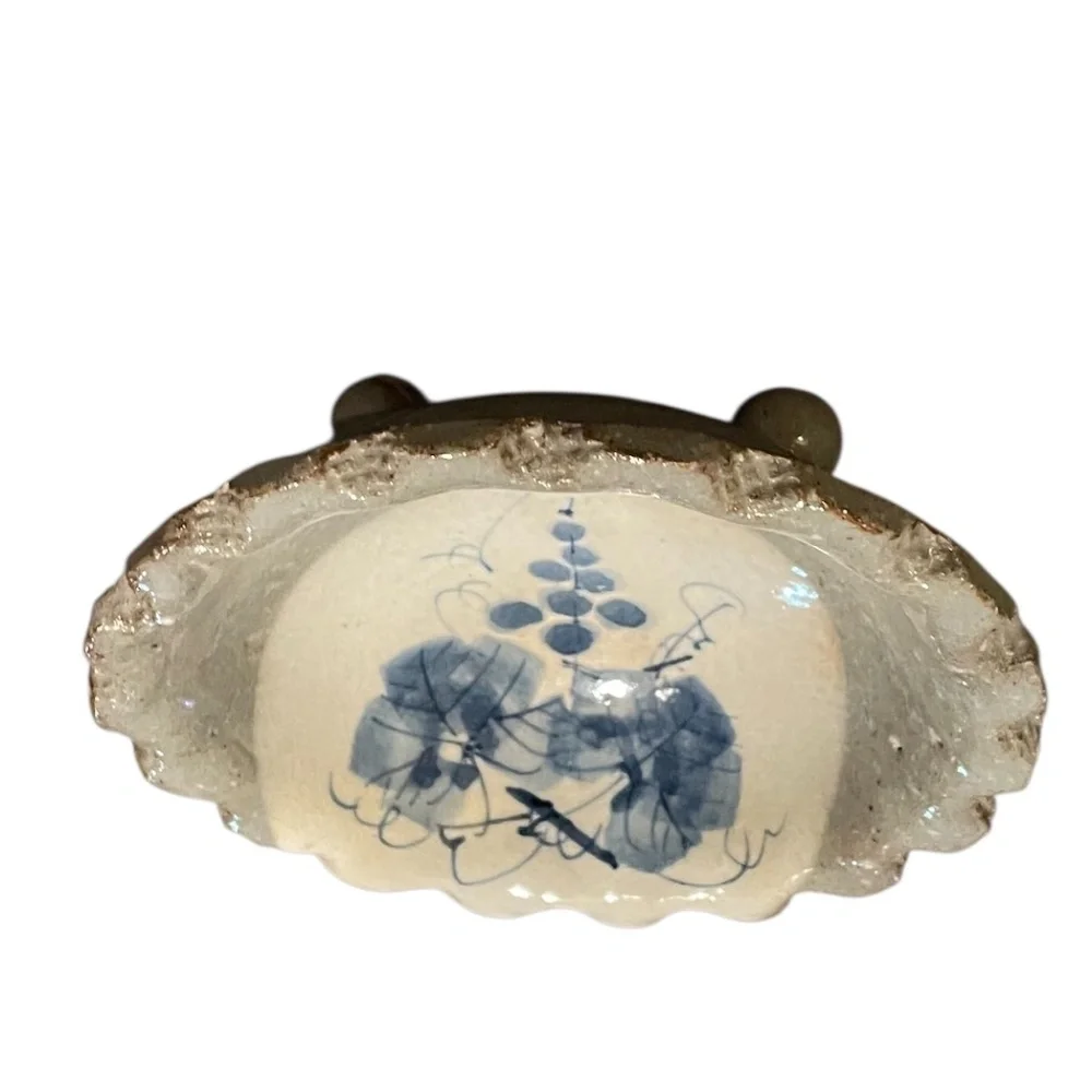 Hand Painted‎ Footed Japanese Glazed Stoneware Catch All Trinket Dish